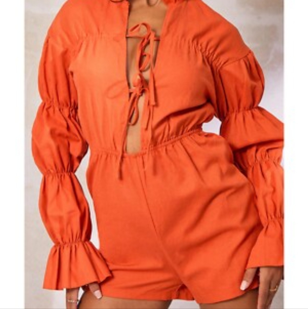PrettyLittleThing Vibrant Orange Jumpsuit with Tie Front